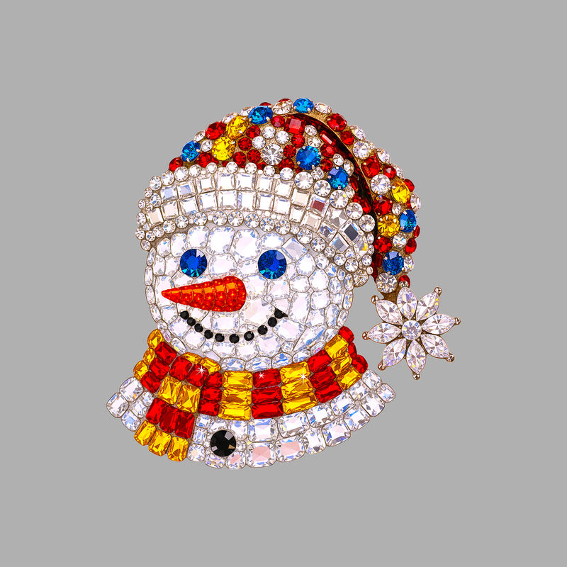 Gemstone Snowman: Beaded Beanie, Striped Scarf & Crystal Snowflake - DTF Transfer