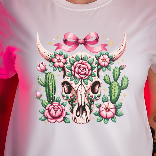Desert Coquette Floral Bull Skull - DTF Transfer