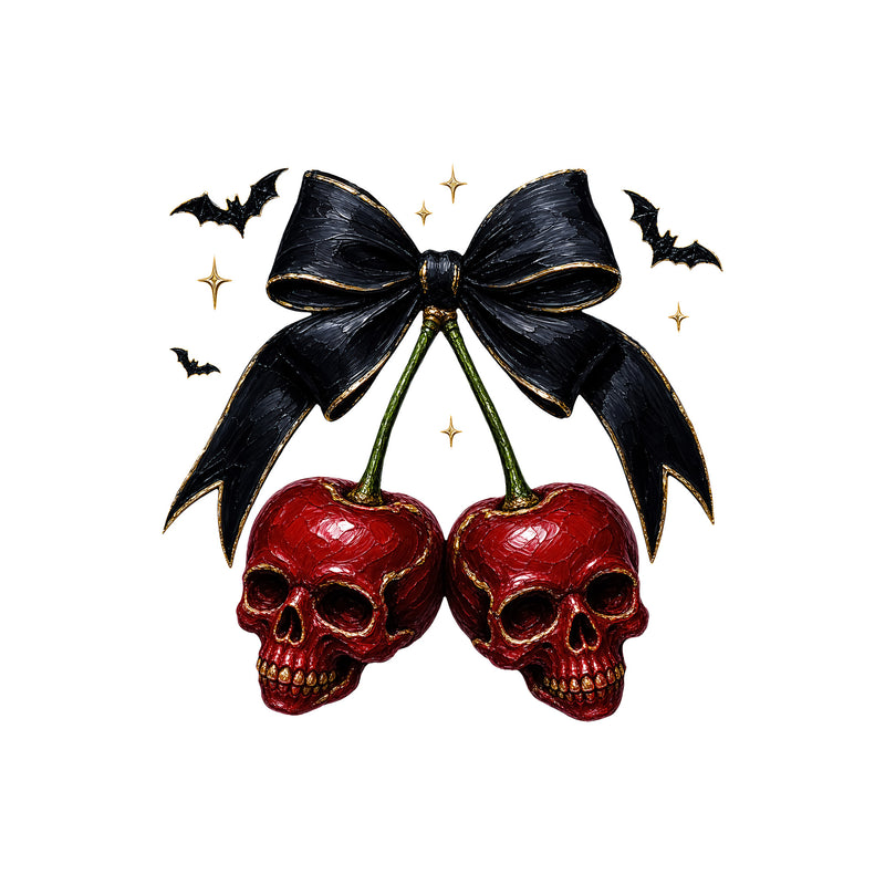 Gothic Skull Cherries & Ribbon with Bats - DTF Transfer