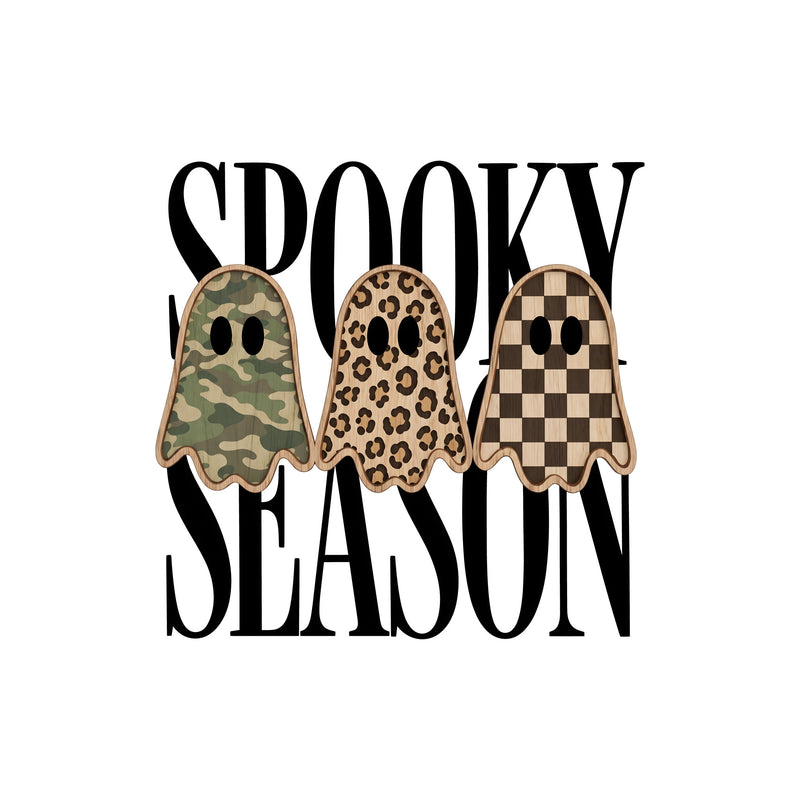 Spooky Season Ghosts: Camo, Leopard &amp; Checkerboard Trio - DTF Transfer