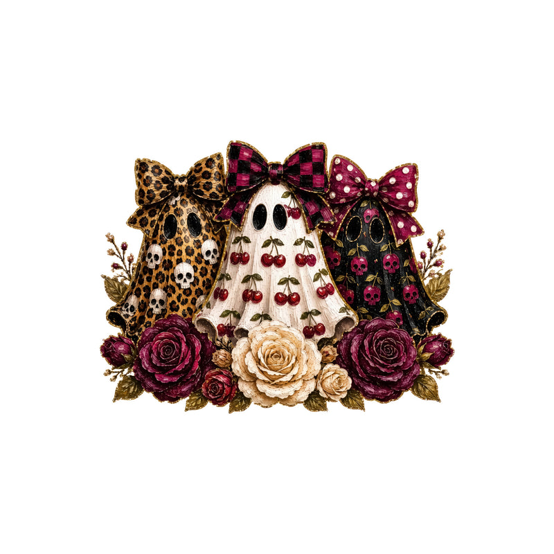 Triple Cherry & Leopard Bow Ghosts - DTF Transfer