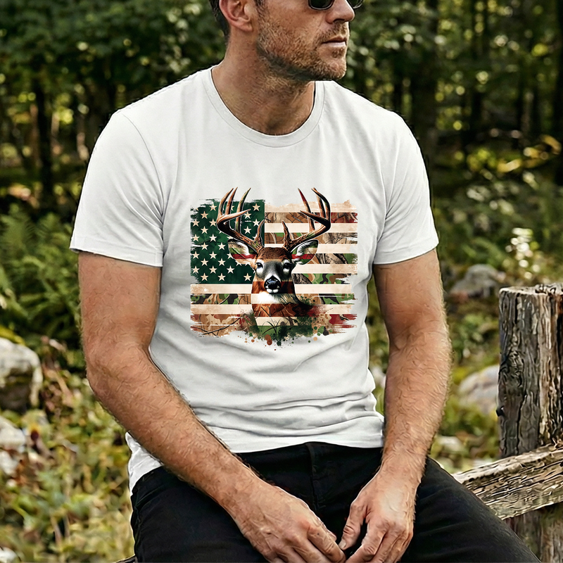 The Star-Spangled Stag: Camo Flag Buck Edition - DTF Transfer