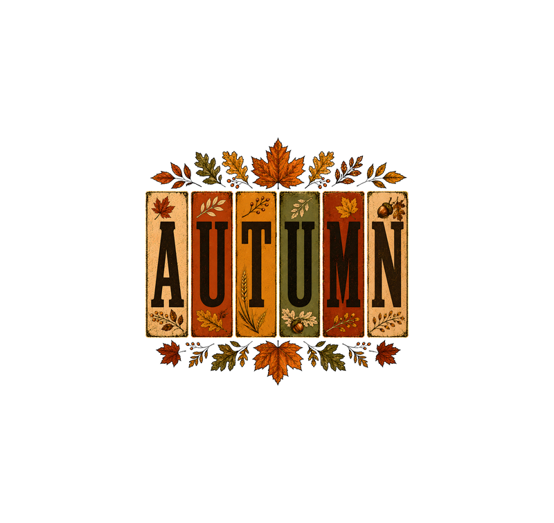Vintage Fall Foliage Vertical Slate DTF Transfer