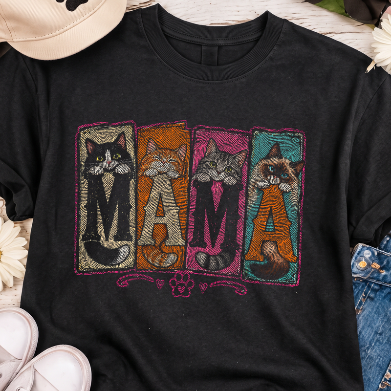 Paneled Cat Mama Colorful Distressed Kittens - DTF Transfer