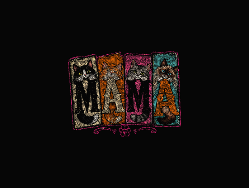 Paneled Cat Mama Colorful Distressed Kittens - DTF Transfer