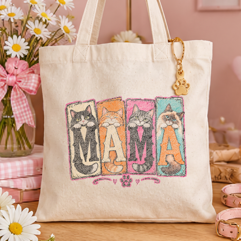 Paneled Cat Mama Colorful Distressed Kittens - DTF Transfer