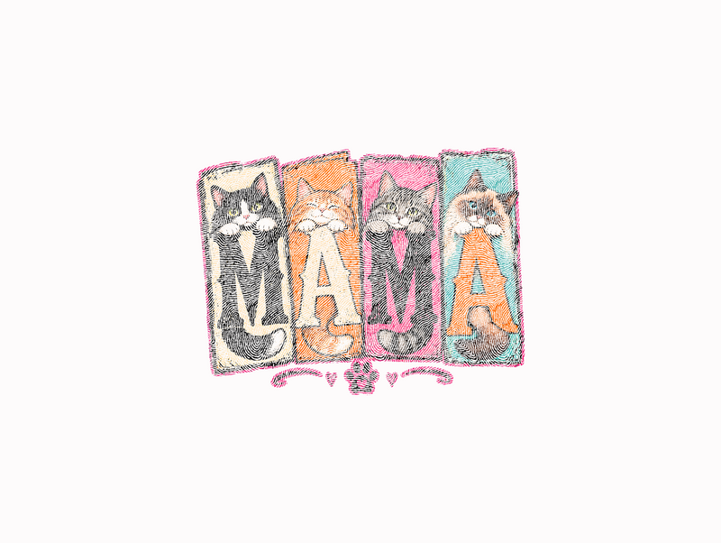 Paneled Cat Mama Colorful Distressed Kittens - DTF Transfer