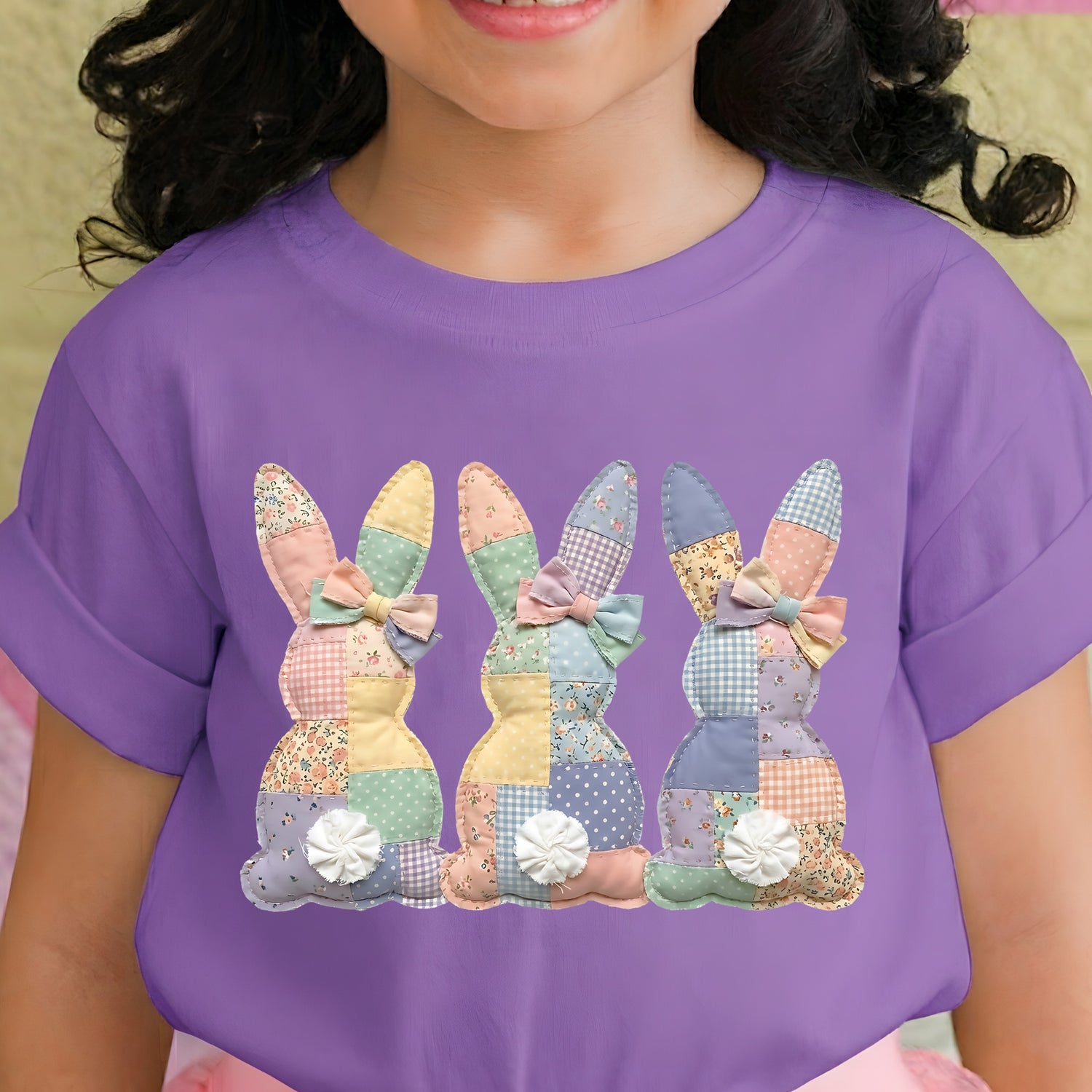 Pastel Faux Patchwork Quilted Bunnies - DTF Transfer