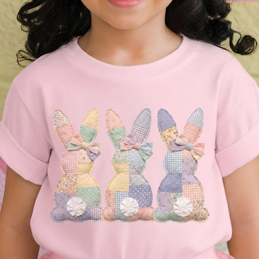Pastel Faux Patchwork Quilted Bunnies - DTF Transfer