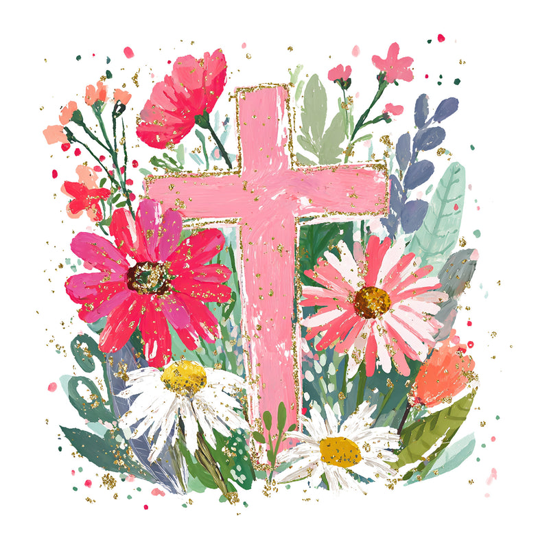 Painted Pastel Floral Cross - DTF Transfer