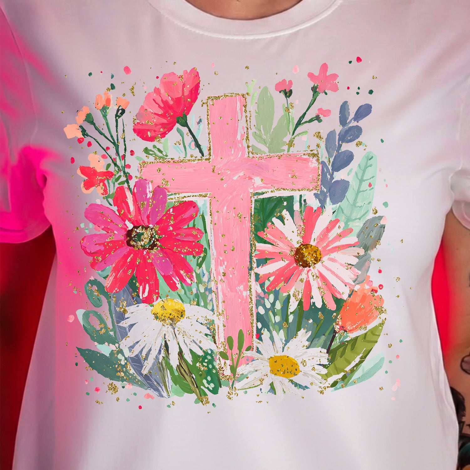 Painted Pastel Floral Cross - DTF Transfer
