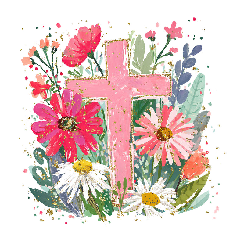Painted Pastel Floral Cross - DTF Transfer
