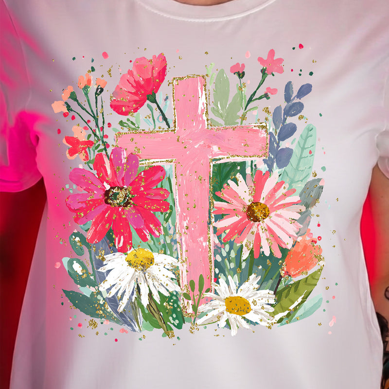 Painted Pastel Floral Cross - DTF Transfer