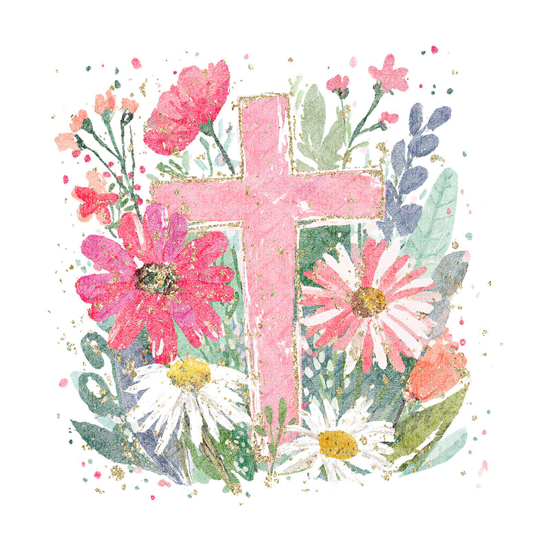 Painted Pastel Floral Cross - DTF Transfer