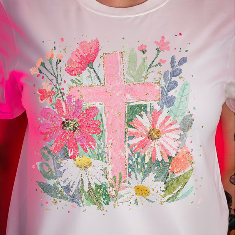 Painted Pastel Floral Cross - DTF Transfer