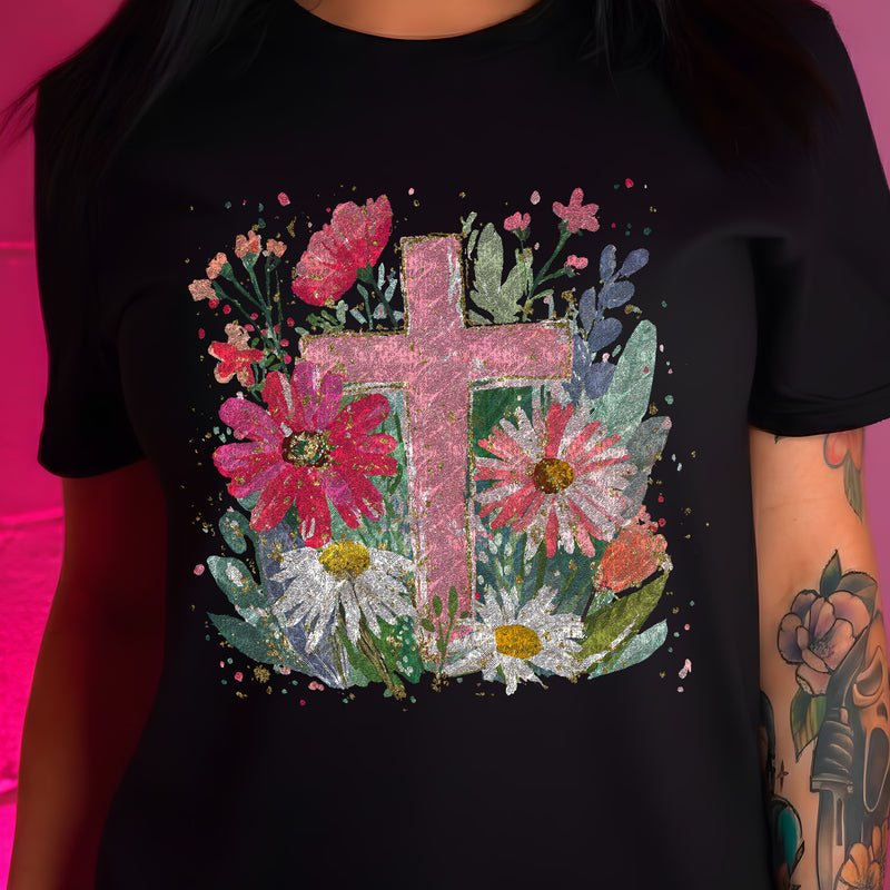 Painted Pastel Floral Cross - DTF Transfer