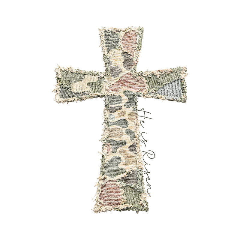 Frayed Canvas Camo Cross - He Is Risen - DTF Transfer (Copy)
