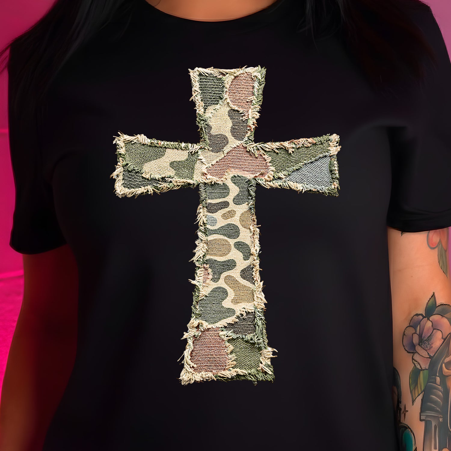 Frayed Canvas Camo Cross - DTF Transfer