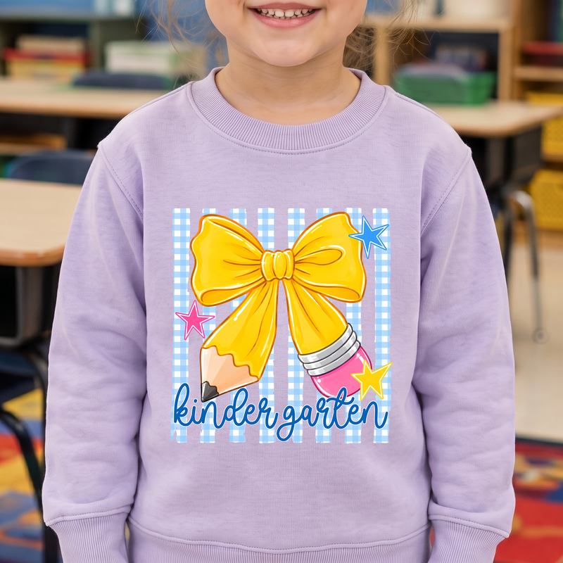 Pencil Bow Kindergarten Gingham Stripes - DTF Transfer