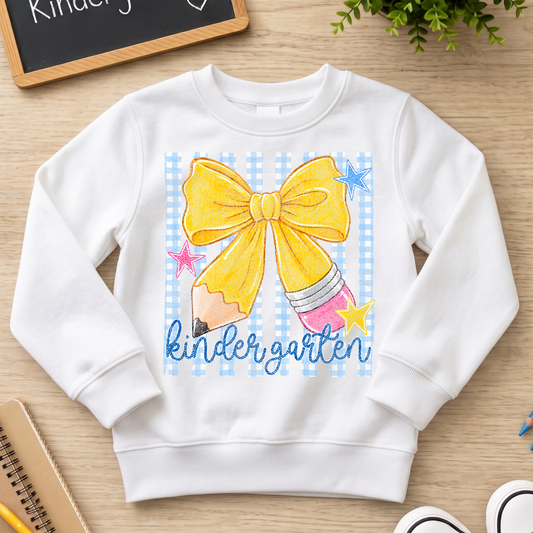 Pencil Bow Kindergarten Gingham Stripes - DTF Transfer