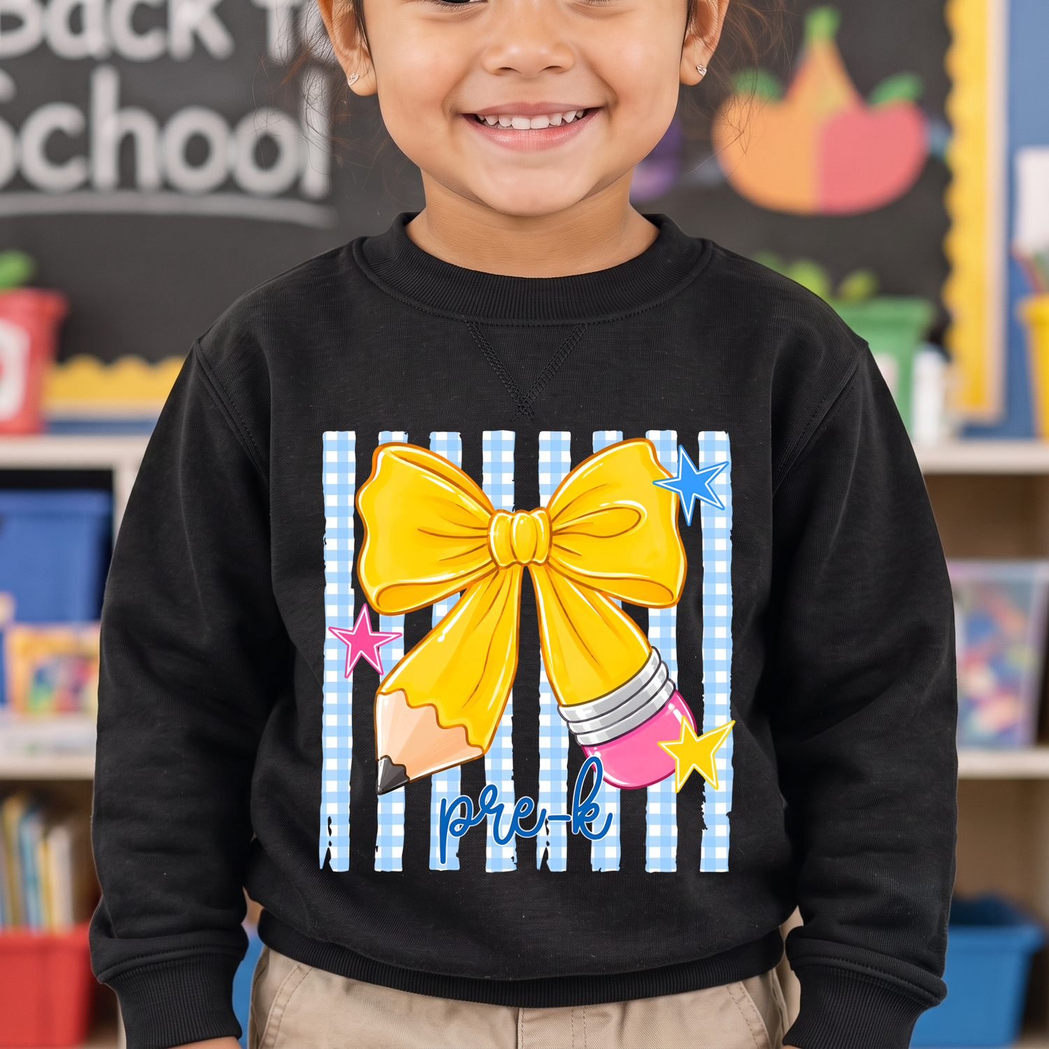 Pencil Bow Pre-K Gingham & Stripes - DTF Transfer