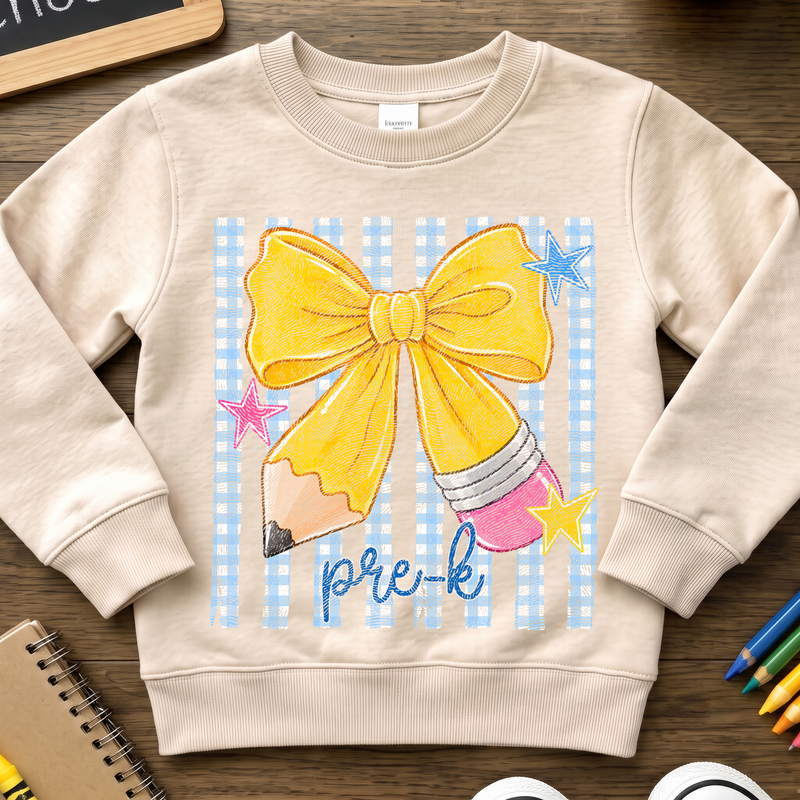 Pencil Bow Pre-K Gingham & Stripes - DTF Transfer