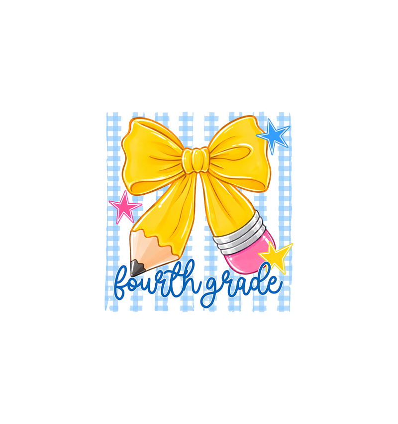 Pencil Bow Fourth Grade Gingham & Stripes - DTF Transfer