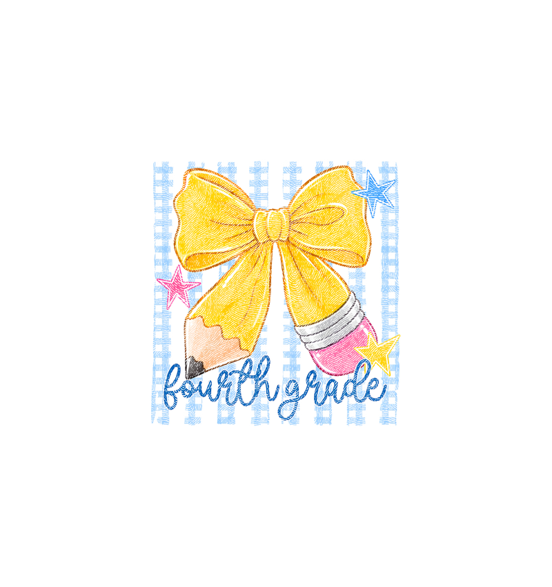 Pencil Bow Fourth Grade Gingham & Stripes - DTF Transfer