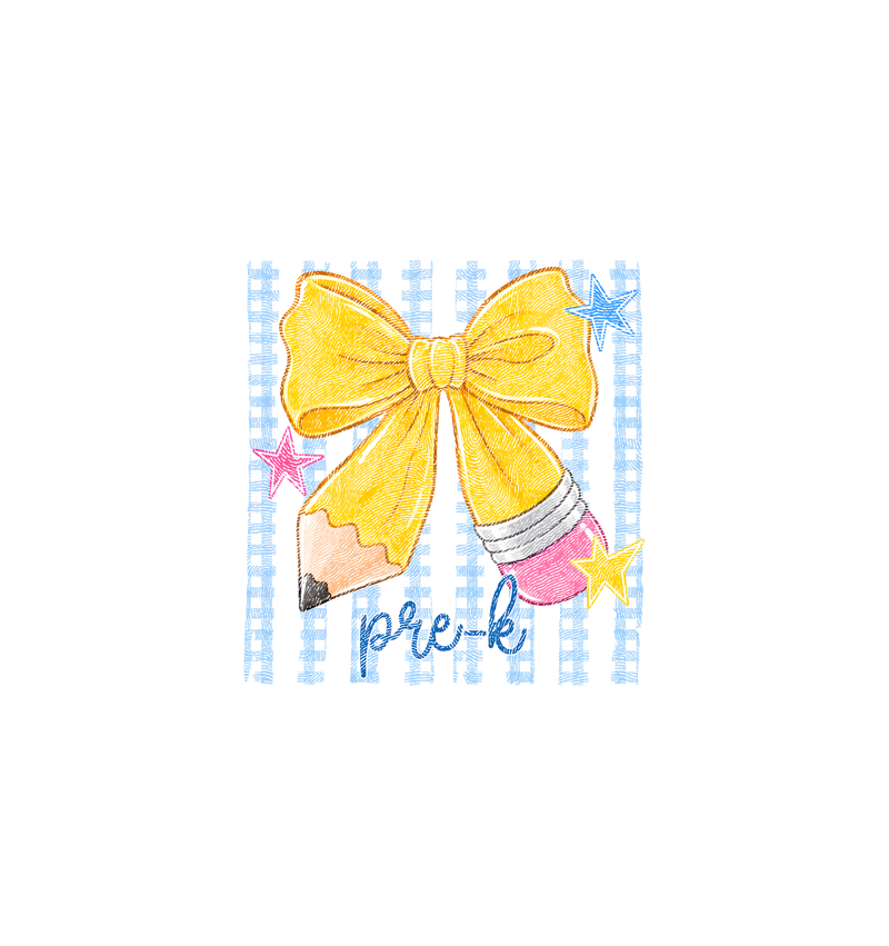 Pencil Bow Pre-K Gingham & Stripes - DTF Transfer