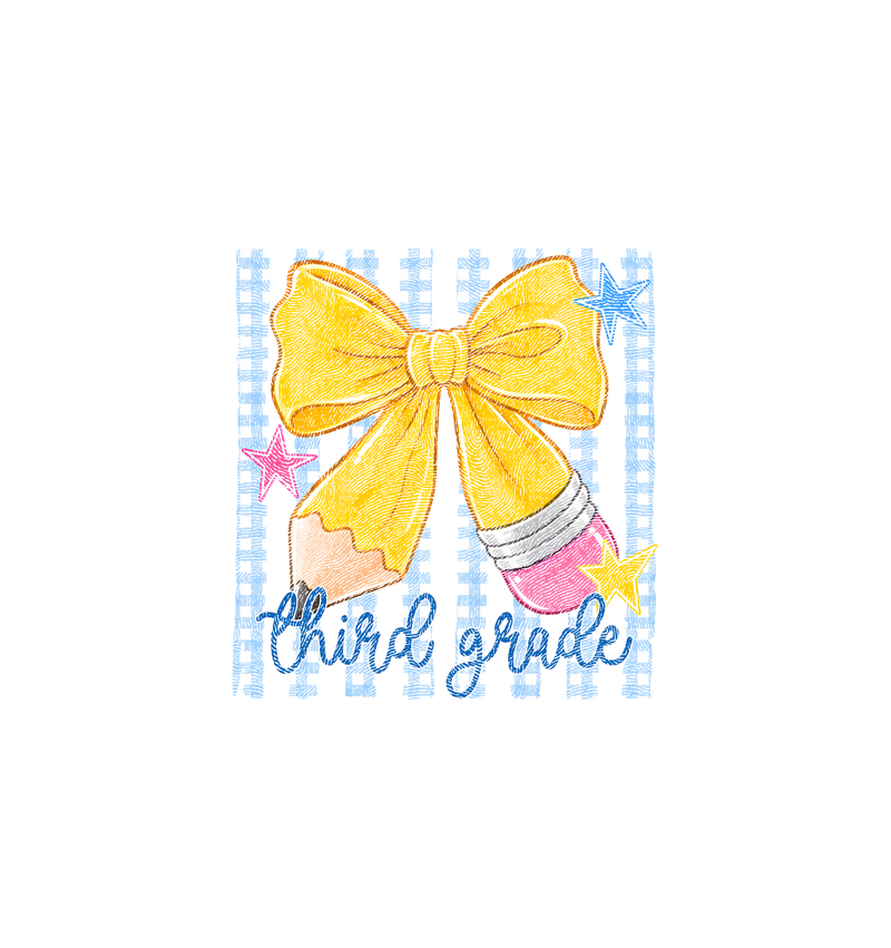 Pencil Bow Third Grade Gingham & Stripes - DTF Transfer