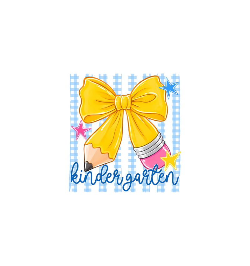 Pencil Bow Kindergarten Gingham Stripes - DTF Transfer