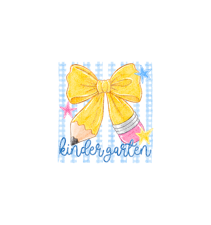 Pencil Bow Kindergarten Gingham Stripes - DTF Transfer