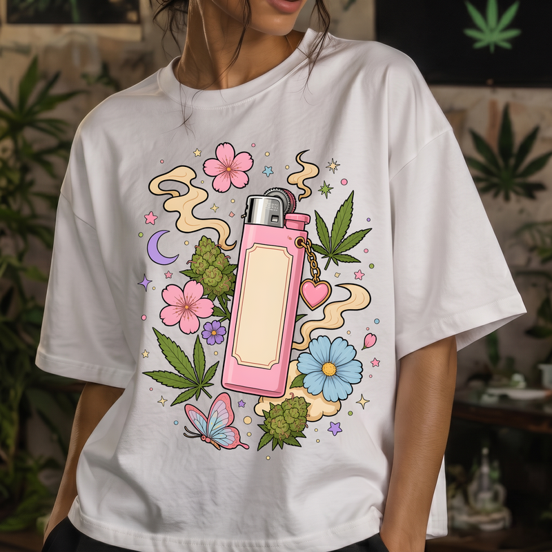 Pink Lighter & Hemp Blossoms Aesthetic - DTF Transfer