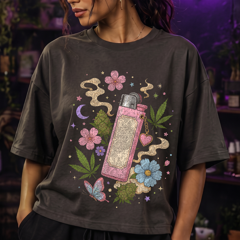 Pink Lighter & Hemp Blossoms Aesthetic - DTF Transfer