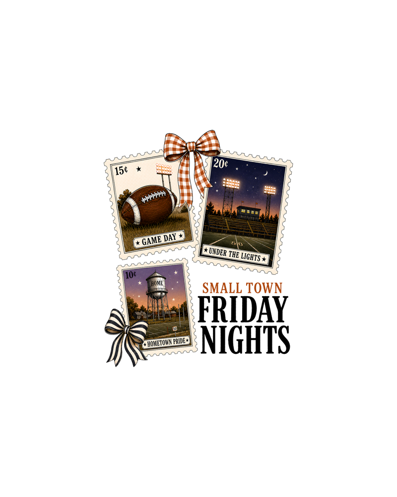 Vintage Postage Stamp & Bows Football - DTF Transfer