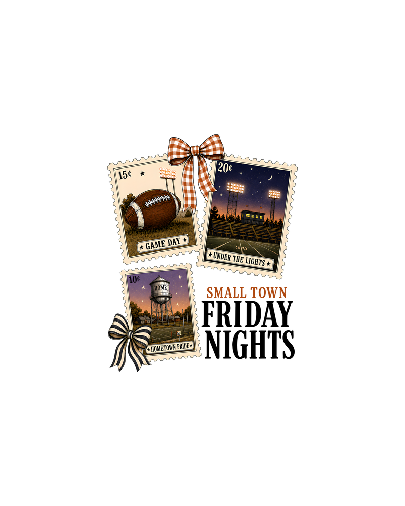 Vintage Postage Stamp & Bows Football - DTF Transfer