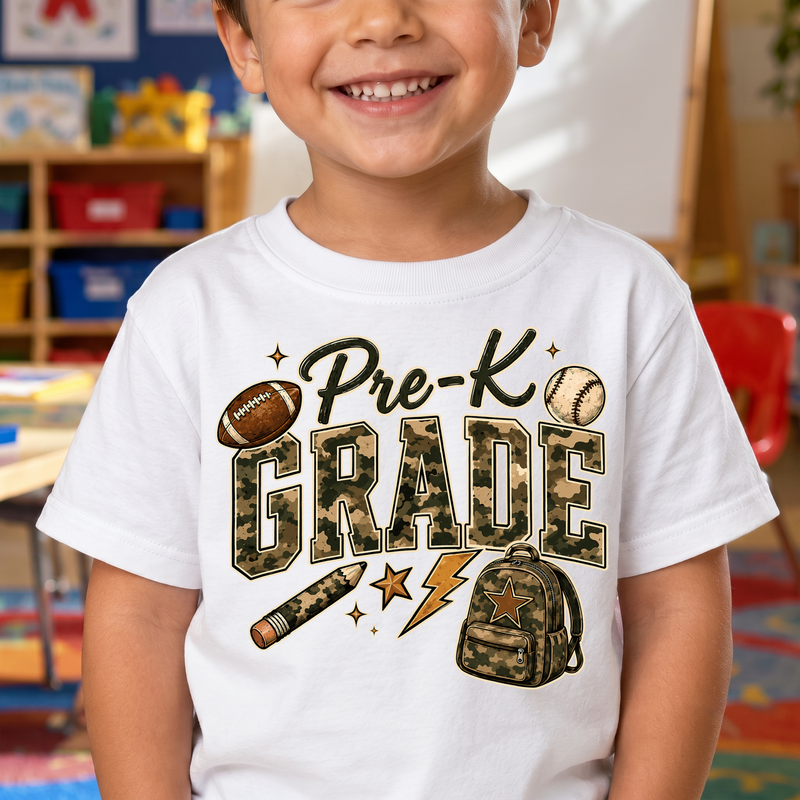 Camo Pre-K Grade Back-to-School Sports - DTF Transfer