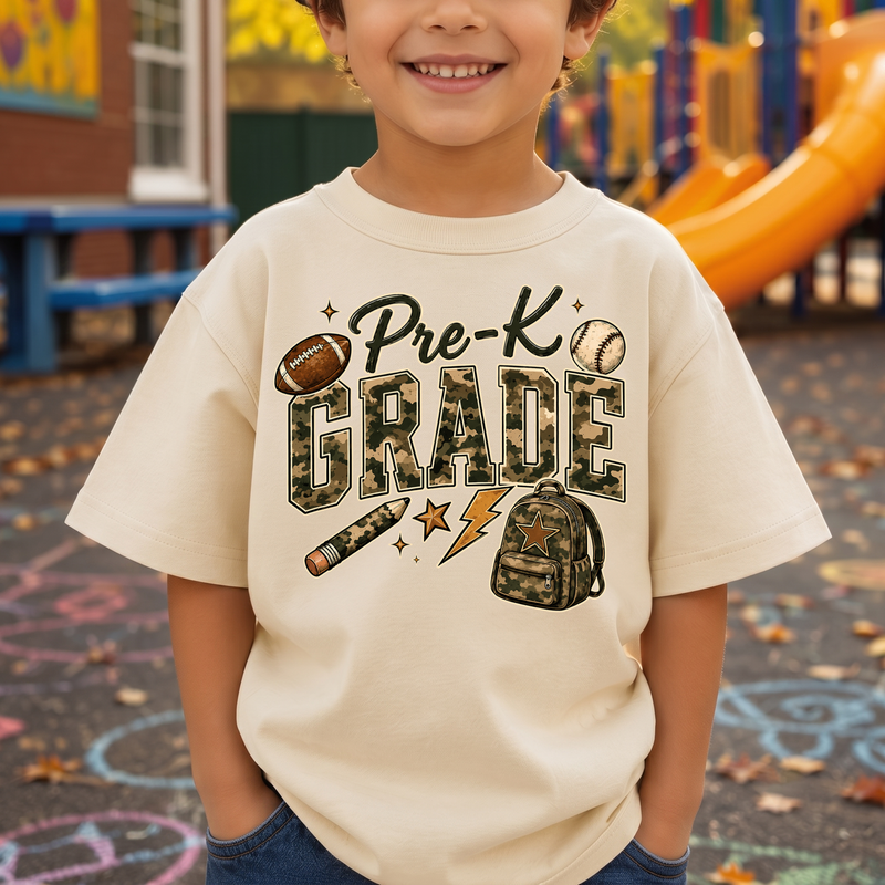 Camo Pre-K Grade Back-to-School Sports - DTF Transfer
