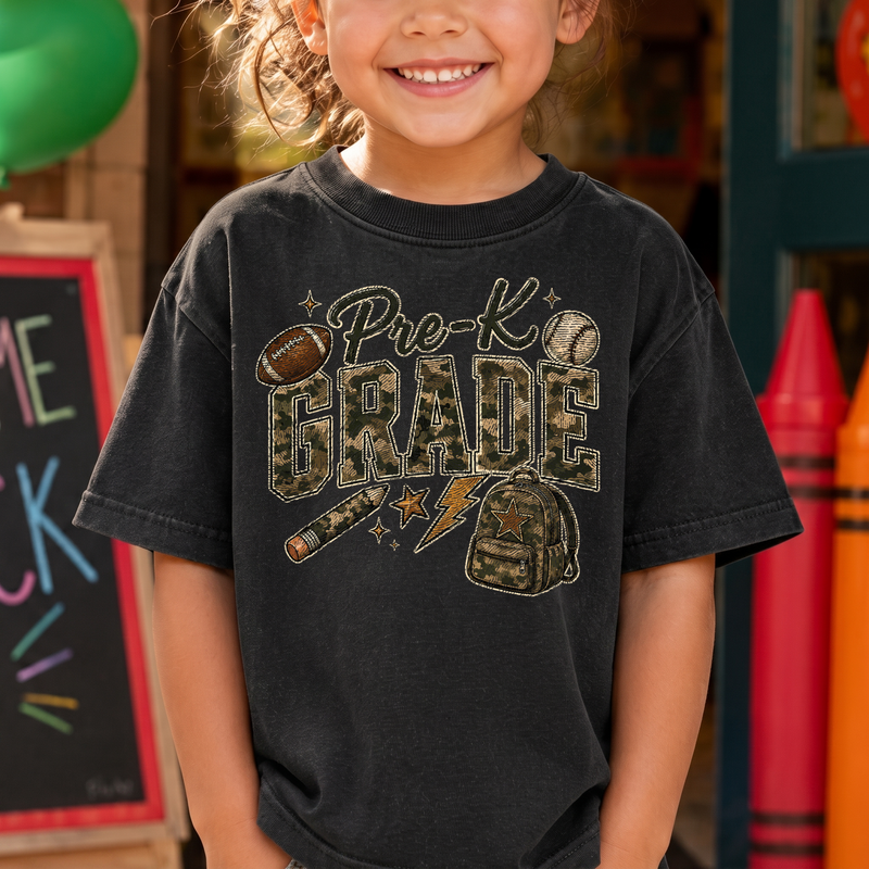 Camo Pre-K Grade Back-to-School Sports - DTF Transfer