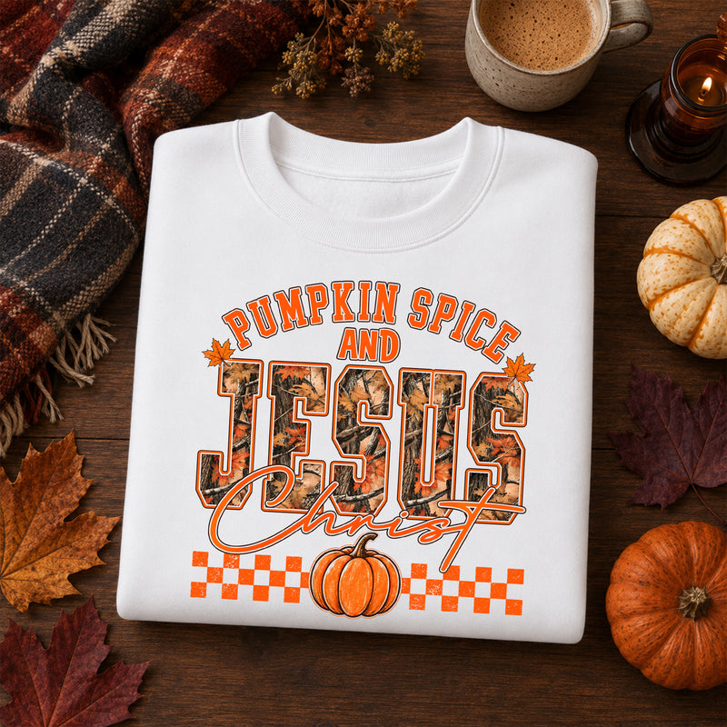 Pumpkin Spice & Jesus Christ: Camo Autumn Faith - DTF Transfer