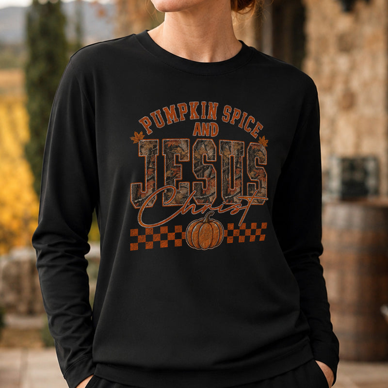 Pumpkin Spice & Jesus Christ: Camo Autumn Faith - DTF Transfer