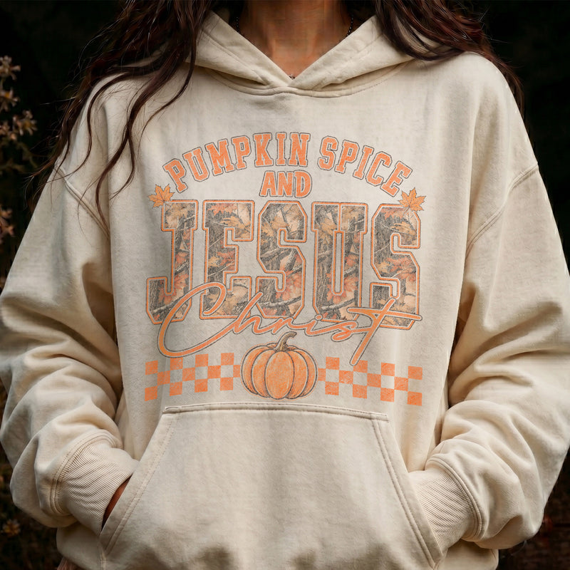 Pumpkin Spice & Jesus Christ: Camo Autumn Faith - DTF Transfer