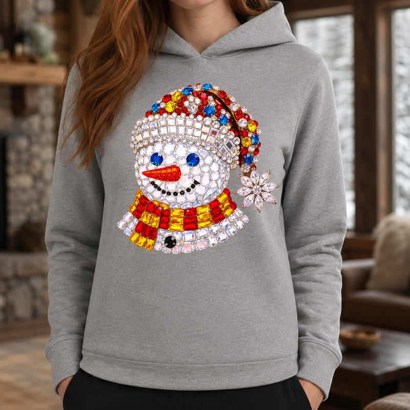 Gemstone Snowman: Beaded Beanie, Striped Scarf & Crystal Snowflake - DTF Transfer