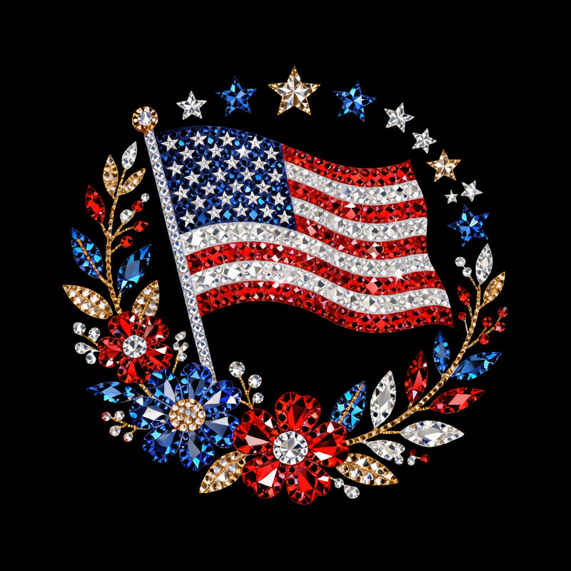 Faux Rhinestone Flag Wreath - DTF Transfer