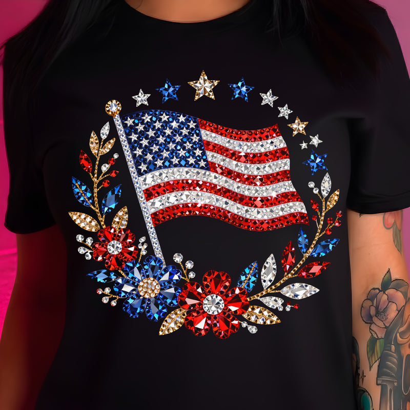 Faux Rhinestone Flag Wreath - DTF Transfer
