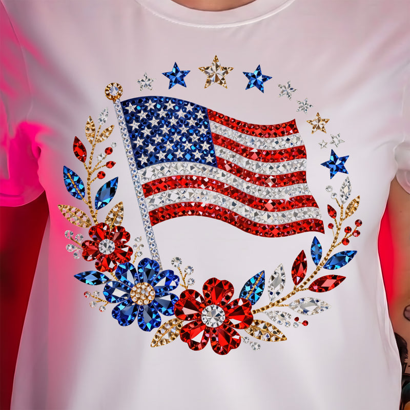 Faux Rhinestone Flag Wreath - DTF Transfer