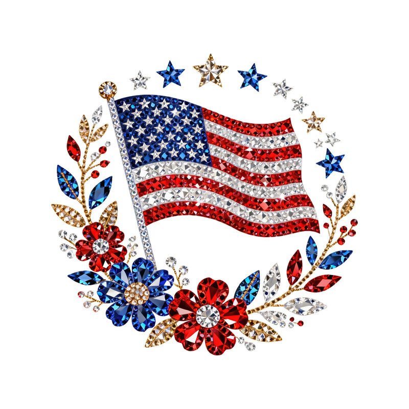 Faux Rhinestone Flag Wreath - DTF Transfer