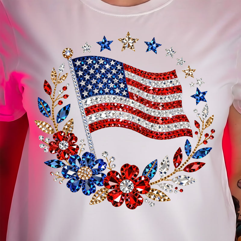 Faux Rhinestone Flag Wreath - DTF Transfer