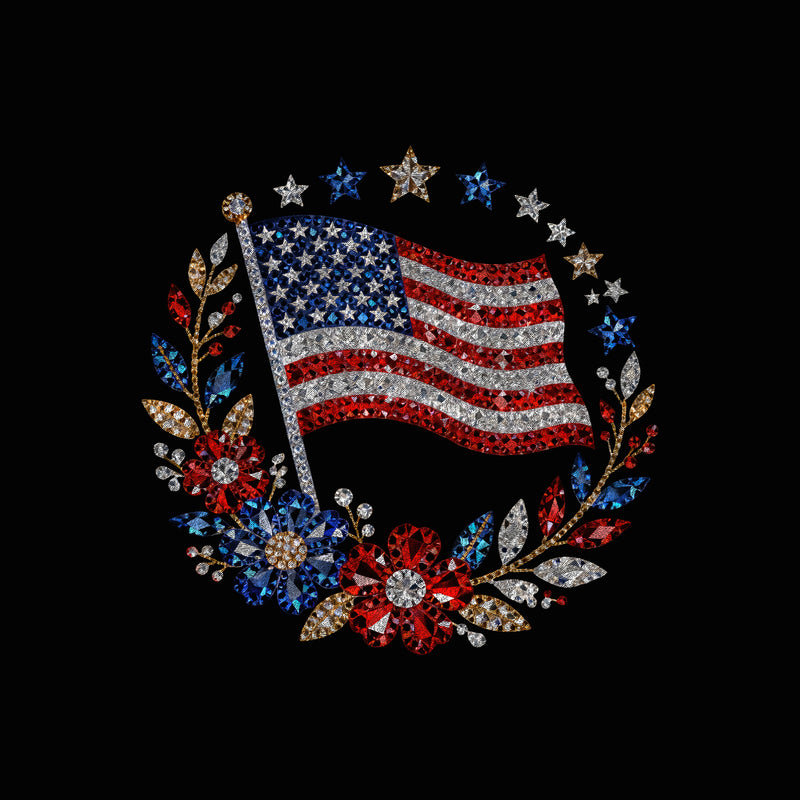 Faux Rhinestone Flag Wreath - DTF Transfer