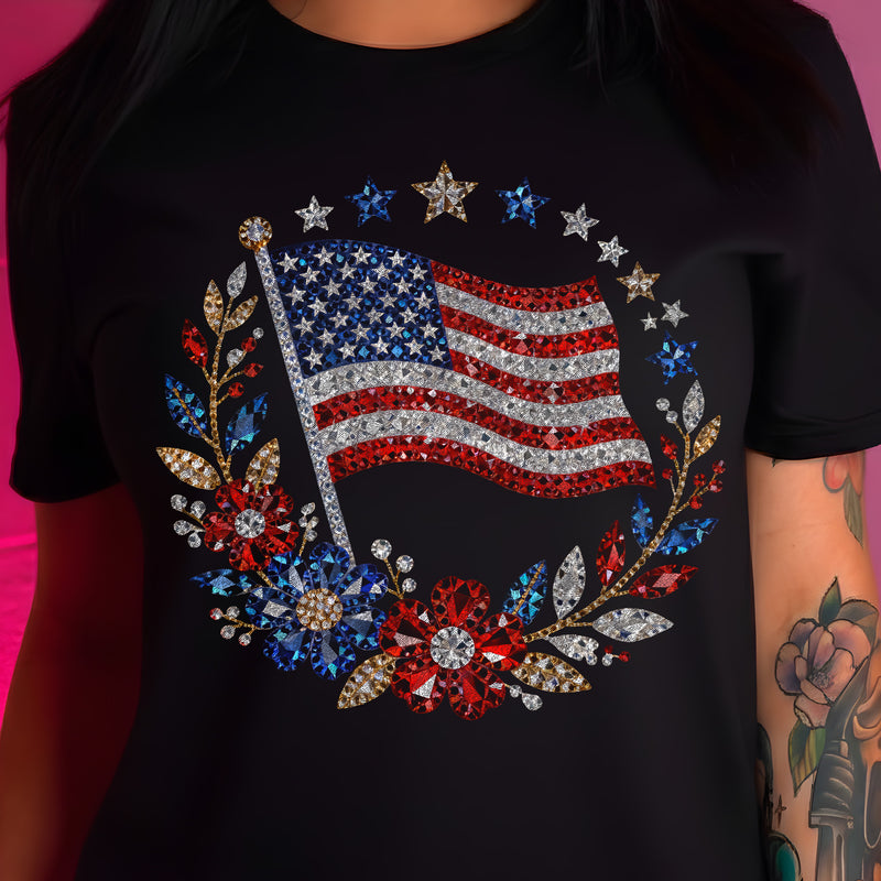 Faux Rhinestone Flag Wreath - DTF Transfer
